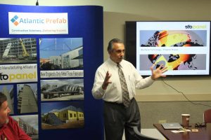 Dominick P. Baruffi II of StoPanel Technology addresses the Atlantic Prefab Team at their New Hampshire office. 