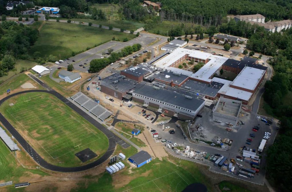 Aerial view of construction underway