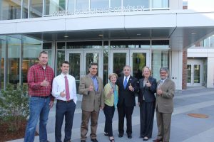 (l-r) BOND Assistant Superintendent Matt Harting; BOND Project Engineer Danny Angelosanto; BOND Senior Vice President David Shrestinian; Jeanne S. Antonucci; Fitchburg State University President Robert V. Antonucci; Congresswoman Niki Tsongas (D-MA); State Rep. Stephen DiNatale (D-Fitchburg)