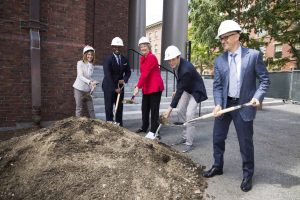 The renovation of Memorial Church gets underway with a ground breaking ceremony attended by Plummer Professor of Christian Morals and Pusey Minister in the Memorial Church Jonathan Walton and Harvard University President Drew Faust. Stephanie Mitchell/Harvard Staff Photographer