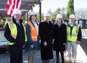 City Point Partners Vice President, Construction Services, Paul Hemphill, MassDOT Property Utilization Manager, Stephanie LeBlanc, MassDOT Highway Administrator, Thomas J. Tinlin, City Point Partners President, Colleen Moore, and City Point Partners On-Site Construction Manager, Matt Bessette outside of MassDOT’s new Central Research and Materials Laboratory.