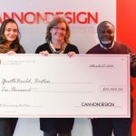 (l to r) Jessica Tones, Project Manager, YouthBuild Boston; Lynne Deninger, Office Practice Leader, CannonDesign; Kenneth Smith, Executive Director, YouthBuild Boston Photo courtesy: CannonDesign