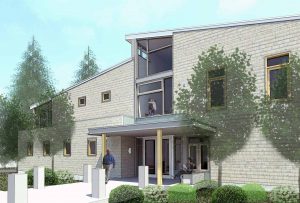 Congregation Beth Shalom West Entry.  Rendering by Abacus Architects