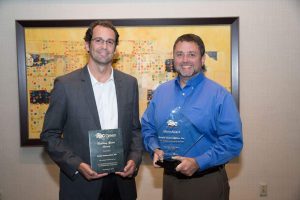 Delphi CEO Jake Simmons and Project Executive, Larry McHugh receive the Merit and Green Award at ABC ceremony / Credit: ABC MA