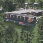 Rendering of aerial view of new library