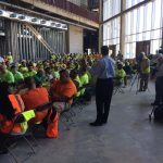 Mayor Marty Walsh addresses workers at UMASS Boston