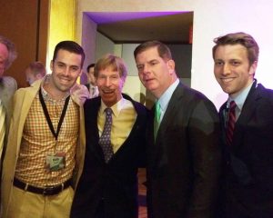 Rob Ryan, assistant estimator, Shawmut Design and Construction; Billy Starr, founder and executive director, Pan-Mass Challenge; Boston Mayor Marty Walsh; Seth Porter, senior estimator, Shawmut Design and Construction.