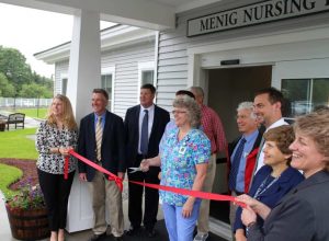 (l-r) Ashley Lincoln, Gifford’s Director of Development, Marketing & PR, Lt. Gov. Phil Scott, Al Gobeille, Green Mountain Care Board, Brooks Chapin, Menig’s Director of Nursing Dr. Lou DiNicola, Pediatrician and Campaign Co-Chair Doug Pfohl, Gifford’s Director of Facilities Linda Minsinger, Executive Director of Gifford Health Care Rebecca O’Berry, Gifford’s Vice President of Operations & Surgical Services