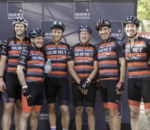 (l-r) Team Shawmut : Patrick Walsh, Shawmut; Dr. Christopher Sweeney, Dana-Farber; Seth Porter, Shawmut; Jim Scarpone, Shawmut; Les Hiscoe, Shawmut; Chris Ryan; patient of Dr. Sweeney 