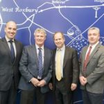 (l-r) Les Hiscoe, president, Shawmut Design and Construction; Tom Leahy, senior project manager, City of Boston Property & Construction Management Department; Tom Goemaat, CEO, Shawmut Design and Construction; and Kevin Sullivan, vice president, Shawmut Design and Construction.