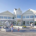 UCU’s public plaza features granite benches, multiple garden beds, and a Schoodic Symposium sculpture by Teng Shan Chi, called “Dragon.”
