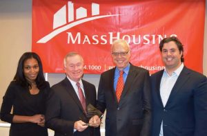 (l-r): Chenelle Brown, community relations coordinator, WinnCompanies; Thomas Gleason, executive director, MassHousing; Arthur Winn, founder and principal, WinnCompanies; and, Gilbert Winn, CEO, WinnCompanies