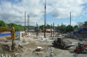 Construction team members start the steel erection process at the Litchfield Judicial District Courthouse project in Torrington.